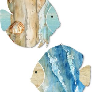 Putuo Decor Wood Fish Wall Decor 2pcs Rustic Beach House...