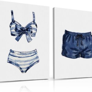 Blue White Painted Swimsuits Lake House Beach House Wall...