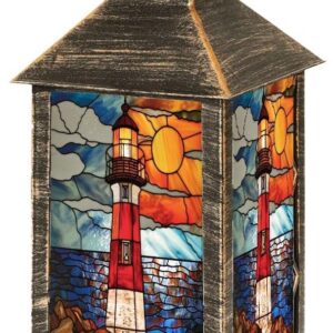 Solar Lantern Coastal Lighthouse Stained Glass Hanging...