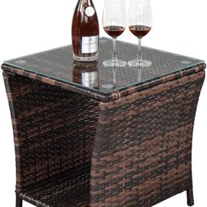 VINGLI Outdoor Wicker Side Table Patio Side Tables for...