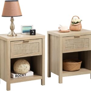 SICOTAS Rattan Nightstands Set of 2, Farmhouse Night...