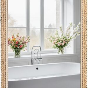 FUIN 24x36 Large Wall Mirror, Wood Frame with Braided...