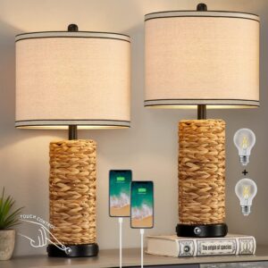 GyroVu Rattan Table Lamp Set of 2, Wicker Lamps,...
