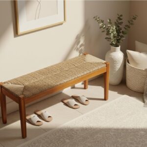 Vintage Entryway Bench, 47 inch Acacia Wood Bench with...