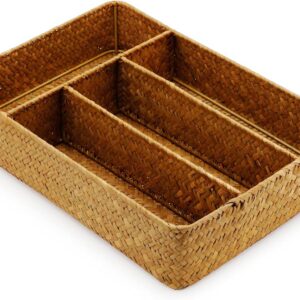 Seagrass Storage Basket with Compartments Utensil Tray...