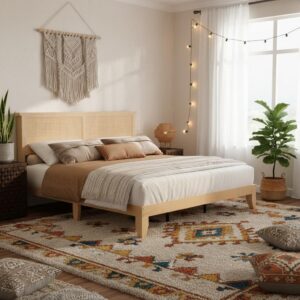 Garvee Queen Size Rattan Bed Frame, Bohemian Queen...