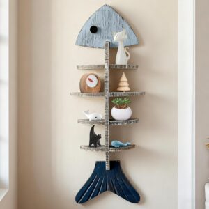 Wooden Fish Wall Shelf, Wood Fish Beach Decor Display...