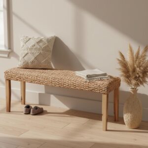 Indoor Bench Wicker for Entryway Bench, Wood Bench for...