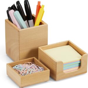 Desk Organizer Set of 3 - Wood Office Desk Accessories -...