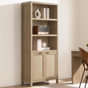 SICOTAS Bookcase 71" Tall Bookshelf 5 Tier Rattan Boho...