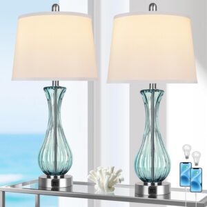 27.5" Coastal Glass Table Lamp Set of 2, 3-way Dimmable...