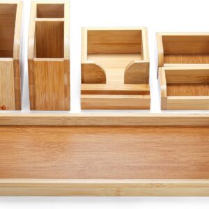 Cididu Bamboo Vanity Tray, 7 Pieces Adjustable Pen...