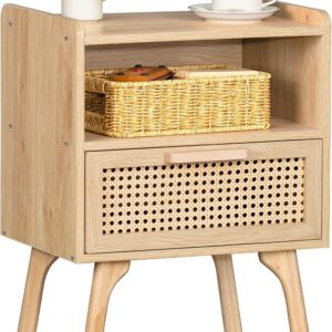 Lerliuo Rattan Nightstand, Boho Side Table with Drawer...