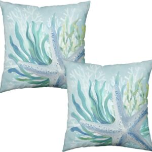 Coastal Nautical Starfish Pillow Covers 18x18 Set of 2...
