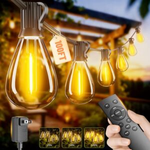 100FT LED Outdoor String Lights with Remote, One...