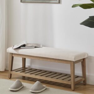 Zihanhome Entryway Bench, Chenille Upholstered Shoe...