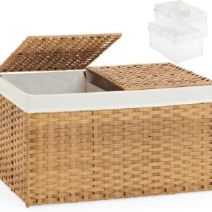 SETVSON Storage Basket with Lid Rattan Woven Storage...