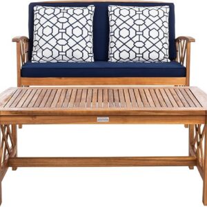 SAFAVIEH Outdoor Collection Fontana Natural/ Navy Blue...