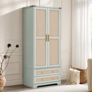 Brafab Armoire Wardrobe Closet with 2 Rattan Doors, 71"...