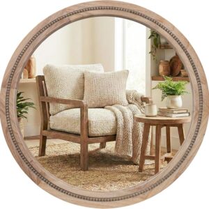 30" Round Solid Wood Mirror for Bathroom Vanity,...