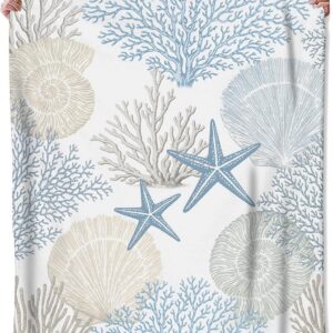 Nautical Beach Flannel Throw Blanket 50x60 Inch, Blue...