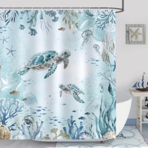 Bonhause Sea Turtle Shower Curtain, Teal Blue Ocean...