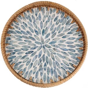 Round Rattan Tray with Mother of Pearl Inlay, Rattan...