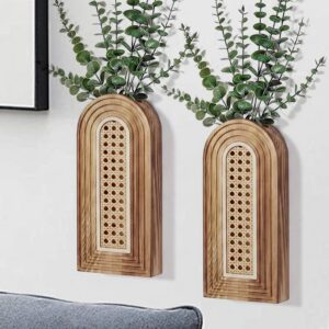 Dnnnii 2 Pack Wooden Wall Vase Set - Brown Finish Hollow...