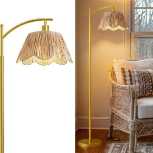 Oneach Arc Floor Lamp for Living Room,Rattan Boho Floor...