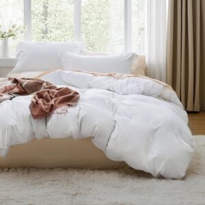 Bedsure White Duvet Cover Queen Size - 3 Pieces...