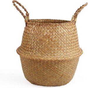 Woven Seagrass Belly Basket for Storage, Plant Pot,...