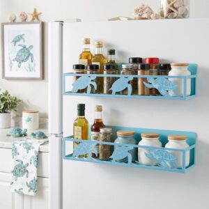 Beeveer 2 Pack Sea Turtle Magnetic Spice Rack Blue Metal...