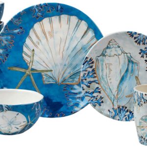 Playa Shells 16-Piece Coastal Dinnerware Set Service for...