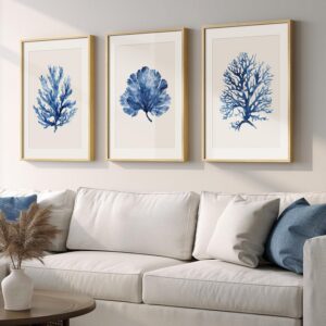 Framed Coastal Coral Wall Art for Living Room, Large...