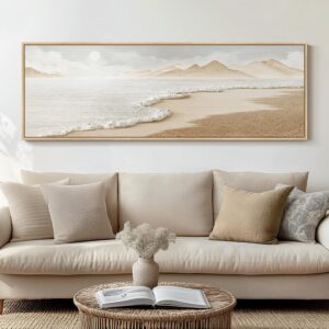 Framed Boho Coastal Beach Wall Art for Living Room,...