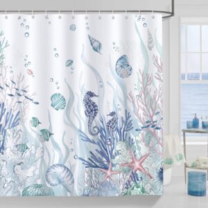 Bonhause Nautical Coastal Shower Curtain, Blue Ocean...