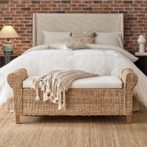 HULALA HOME Rattan Storage Bench with Rolled Armrests,...