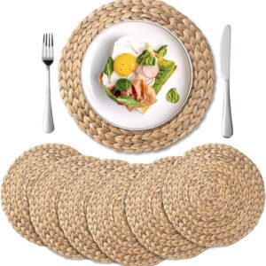 6 Pack, Round Woven Placemats, Natural Water Hyacinth...
