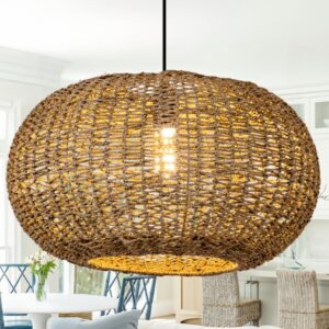 19.7in Rattan Light Coastal Pendant Lights Brown Wicker...