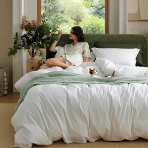 Bedsure 100% Washed Cotton Duvet Cover Queen Size -...