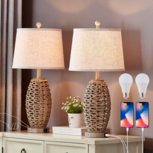 27” Natural Rattan Table Lamps Set of 2,Touch...