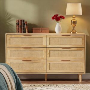 FUQARHY 6 Drawer Dresser Rattan Dresser Modern Chest...