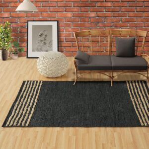 GRUHUM Black Jute Area Rug 8x10ft - Natural Fiber Black...