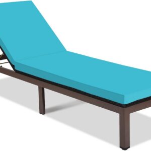 Tangkula Patio Chaise Lounge Chair, Outdoor Rattan...