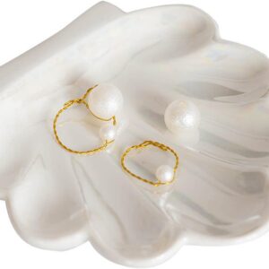 Shell Trinket Dish, Ceramic Ring Holder/Jewelry Tray,...