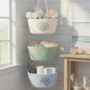 Hushee 3-Tier Over the Door Hanging Baskets Coastal...