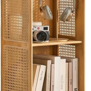 Welnow Bamboo Rattan Bookcase with Cabinet, 3-Tier...