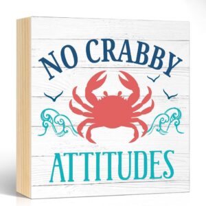 No Crabby Attitudes Wooden Box Sign, Inspirational...