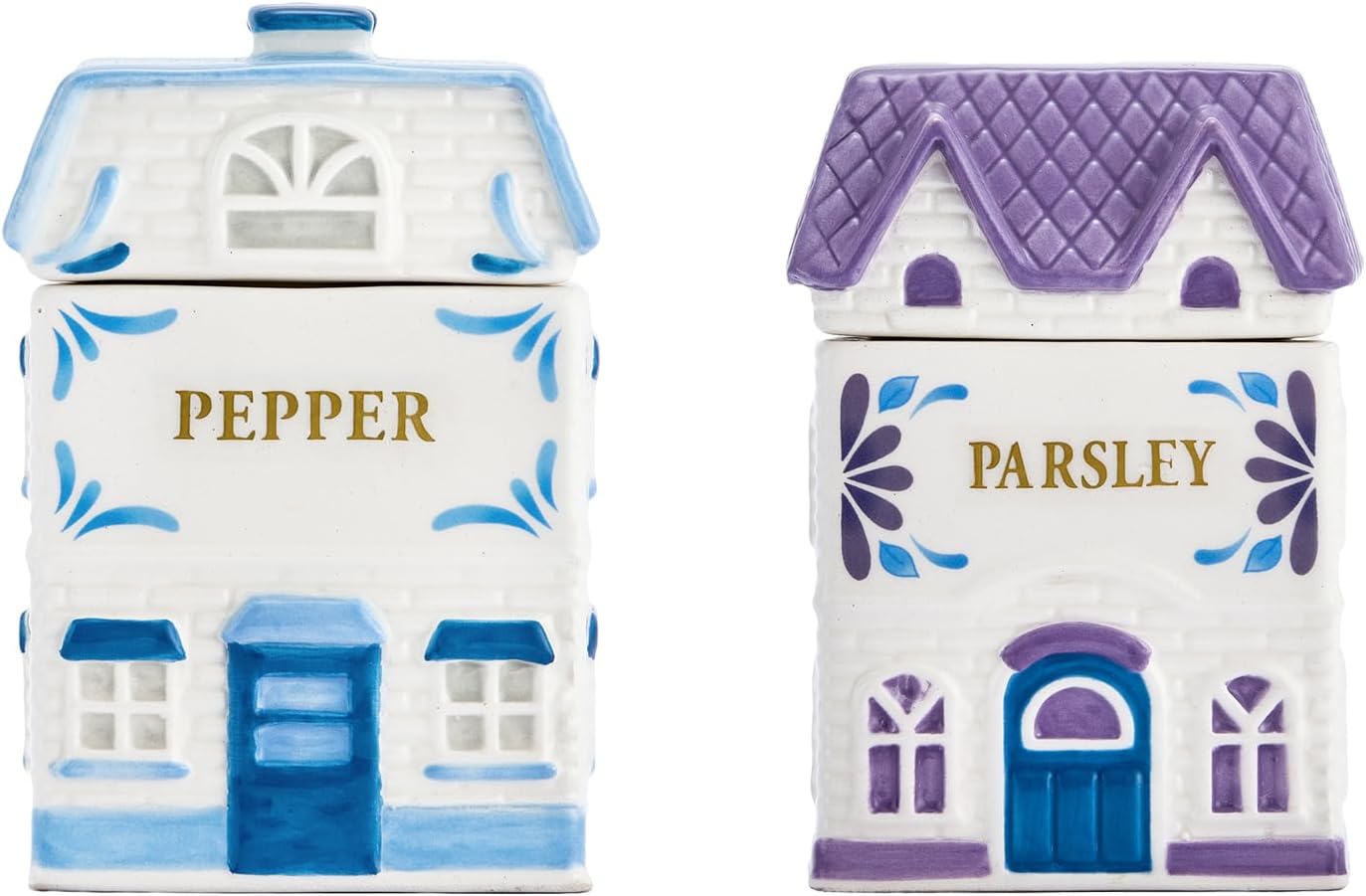 Bico Spice Cottages Blue and Purple 4 oz Ceramic Spice... Bico Spice Cottages Blue and Purple 4 oz Ceramic Spice...