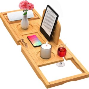Premium Bamboo Bathtub Tray Caddy - Bath Tub Tray Table...